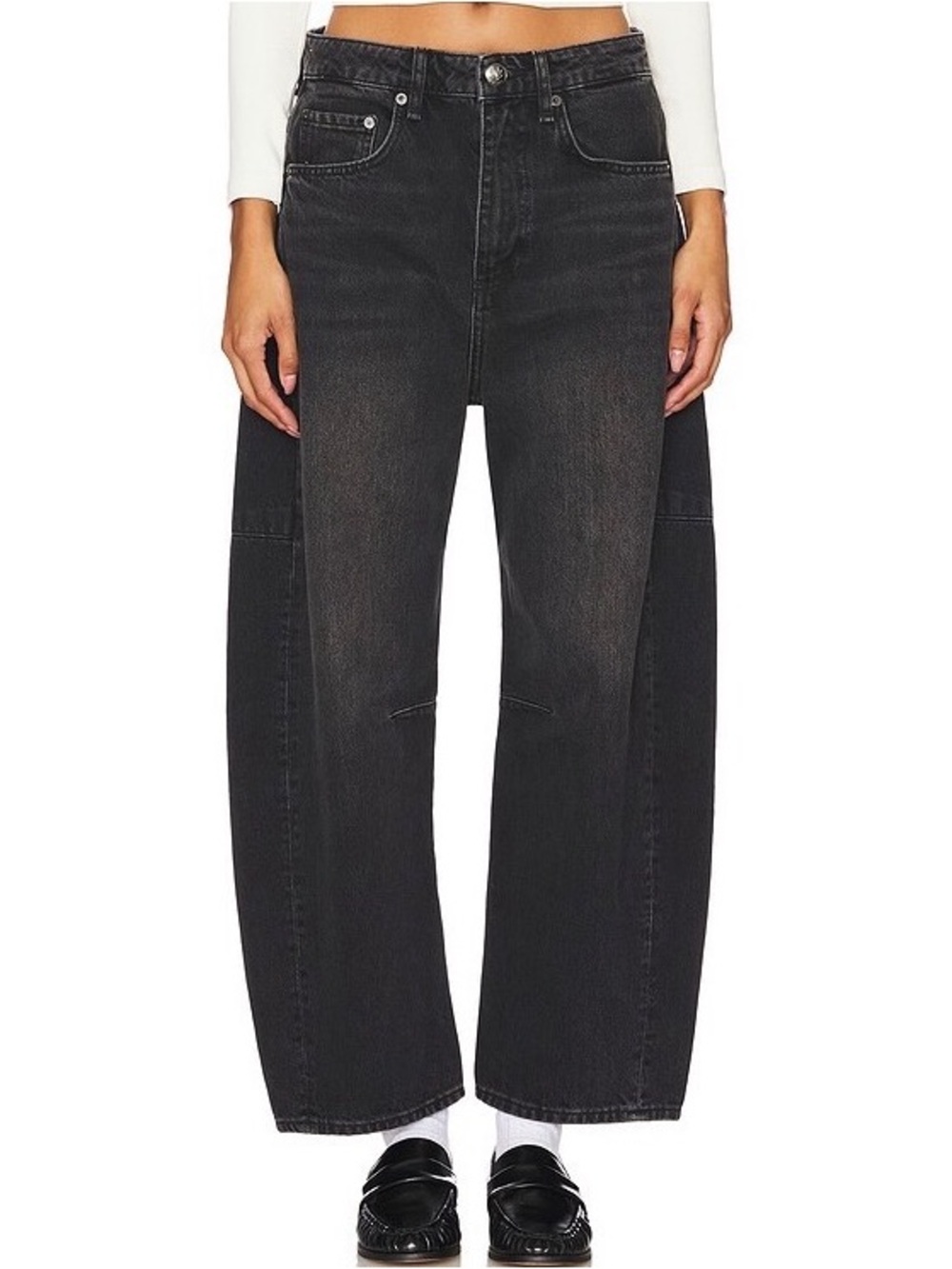 Rag & Bone Charlie High Rise Barrel Leg Jeans Size 30 Black Stone Wash NWT